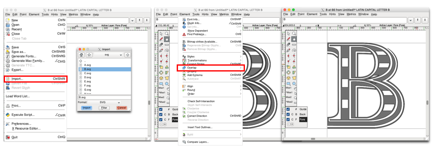 Importing a glyph into FontForge